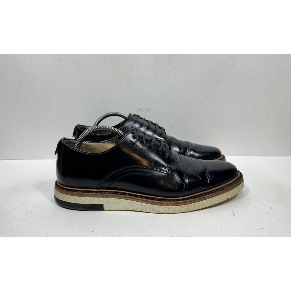 Fendi Roma Black Leather Lace Derby Dress Shoes Men's Size 9 US / 8 UK‎